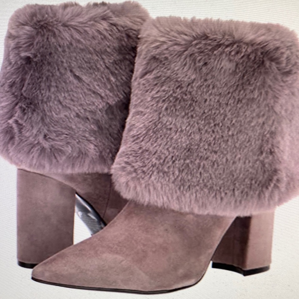 Nine West Women’s Grey Chrissa Cuffed Ankle Boots with Faux Fur